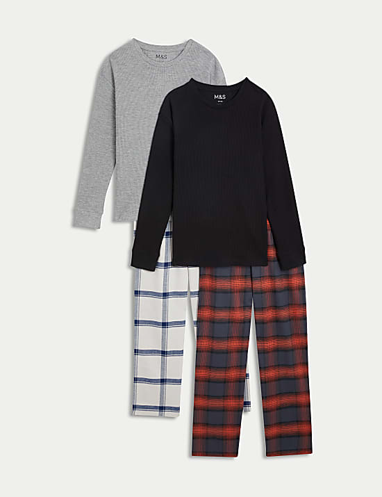 2 Pak Set Piyama Campuran Katun Motif Kotak-kotak (1-16 Tahun)