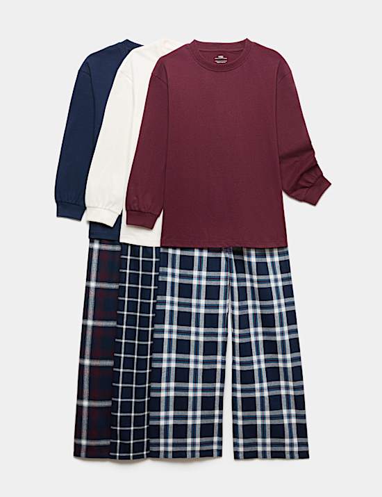Checked 3 Pack Cotton Pyjama Set
