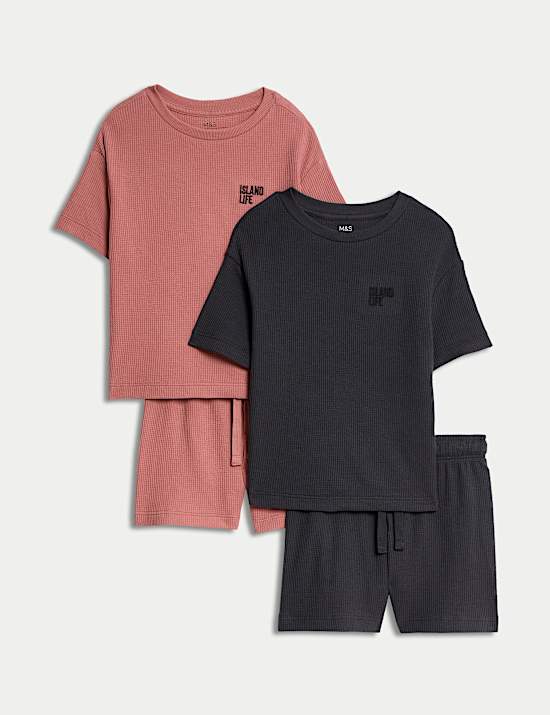 2pk Cotton Blend Waffle Pyjama Sets (1-16 Yrs)