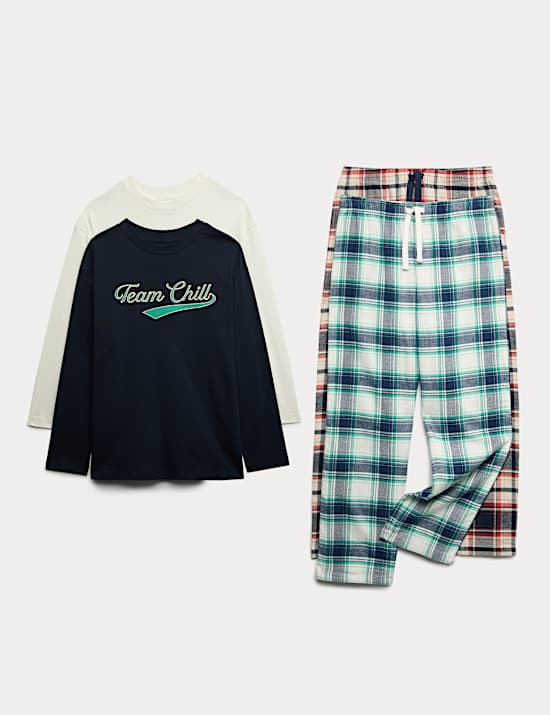 2pk Pure Cotton Graphic Checked Pyjama Sets (6-16 Yrs)