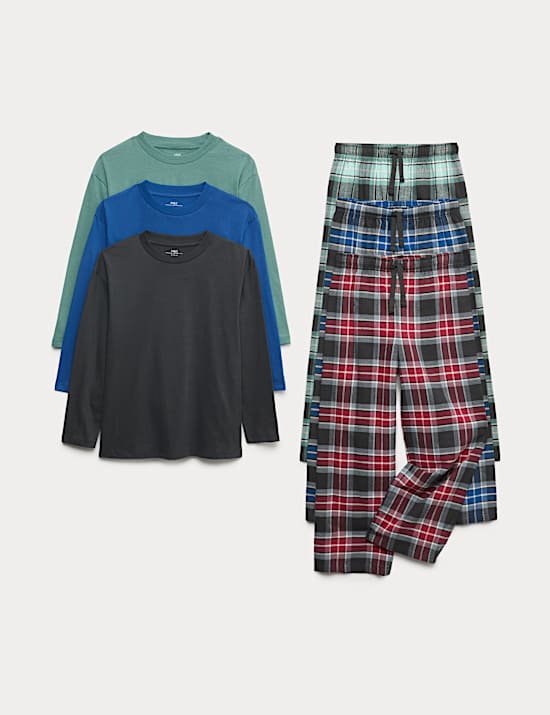 3pk Pure Cotton Checked Pyjama Sets (6-16 Yrs)