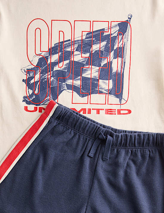 Pyjashort en coton &agrave; motif graphique Racing (du 1 au 16 ans)