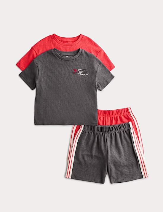 2 Pack Pure Cotton Heart Shortie Pyjama Sets (1-8 Years)