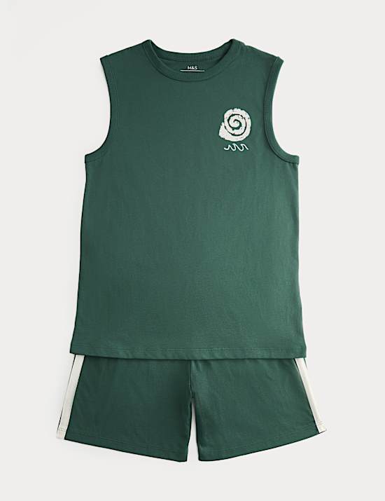 Cotton Rich Green Vest Pyjama Set (6-16 Yrs)