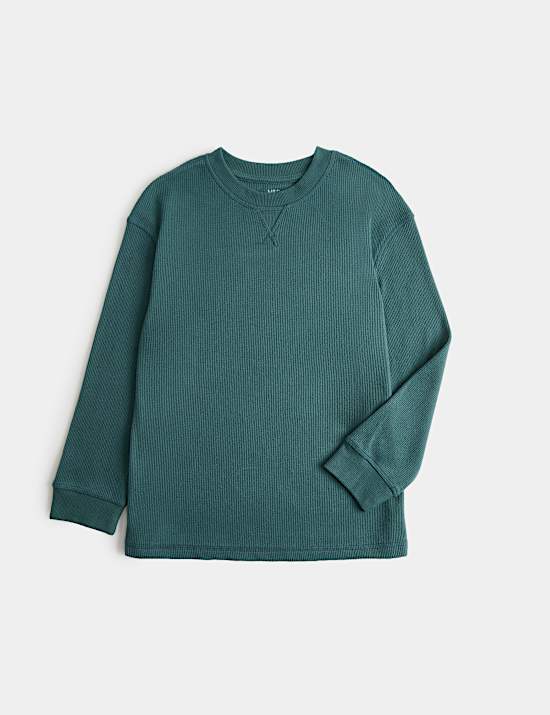 Waffle Crew Neck Pyjama Top (6-16 Yrs)