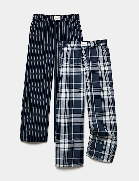 Lot de 2 bas de pyjamas tiss&eacute;s 100 % coton (du 6 au 16 ans)