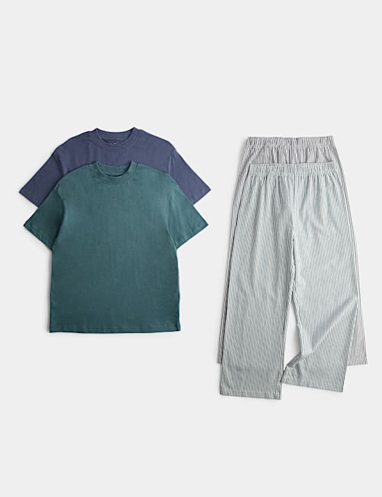 Lot de 2 ensembles pyjamas 100 % coton &agrave; rayures (du 6 au 16 ans)
