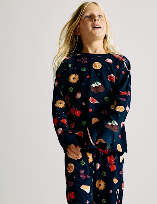 Pyžamo s rodinnou vánoční hvězdou s motivem jídla, z čisté bavlny (4–16 let)