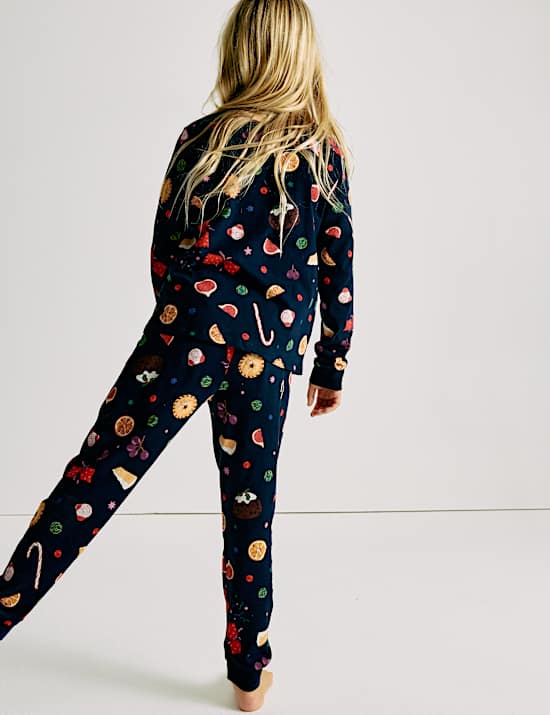 Pyžamo s rodinnou vánoční hvězdou s motivem jídla, z čisté bavlny (4–16 let)