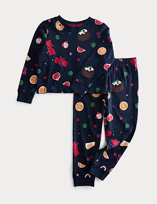 Pyžamo s rodinnou vánoční hvězdou s motivem jídla, z čisté bavlny (4–16 let)