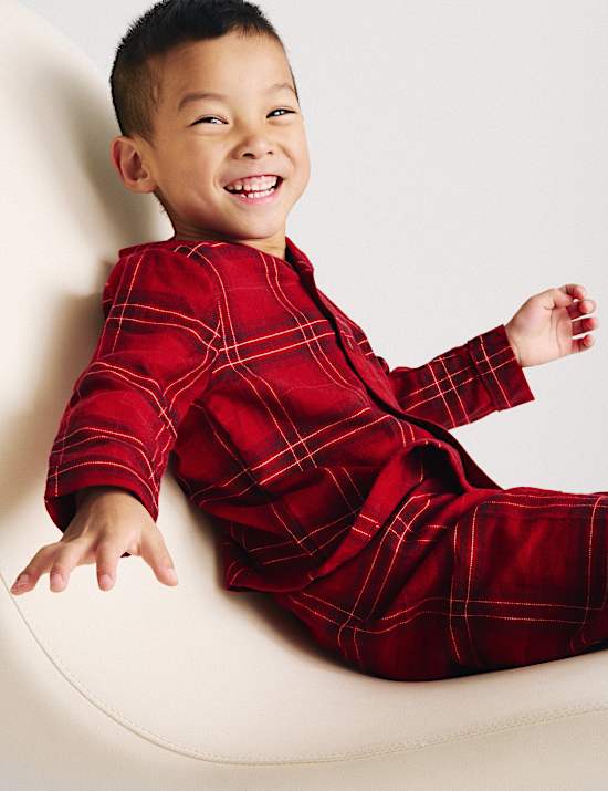 Pure Cotton Check Christmas Family Pyjamas (1-16 Yrs)