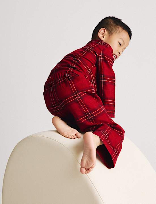 Pure Cotton Check Christmas Family Pyjamas (1-16 Yrs)