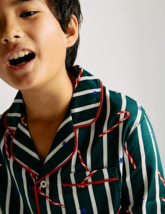 Pure Cotton Candy Cane Family Christmas Pyjamas (1-16 Yrs)