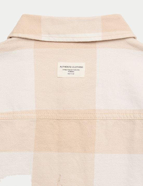 חולצת כותנה טהורה עם משבצות (16-6 שנים)