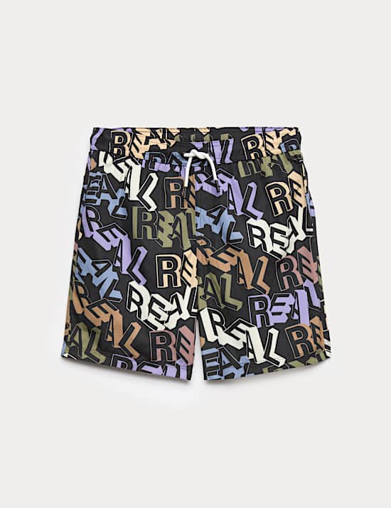 Real' Slogan Printed Swim Shorts (6-16 Yrs)