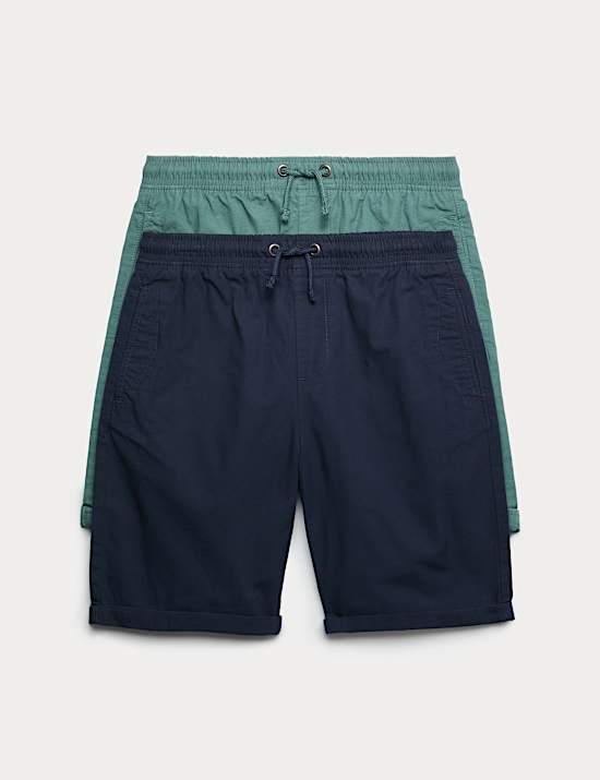 2 Pack Pure Cotton Ripstop Shorts (6-16 Yrs)