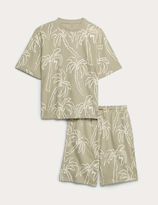 2-delige set bestaande uit een T-shirt en een korte broek van zuiver katoen met patroon (6-16 jaar)