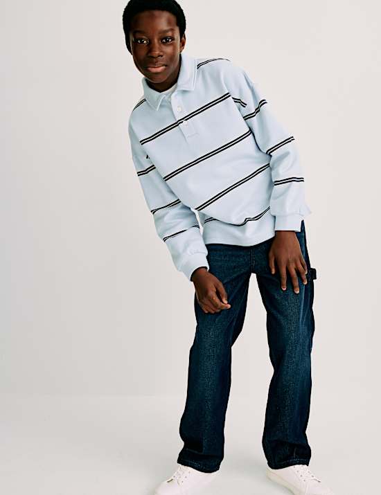 Gestreiftes Sweatshirt Rugby mit hohem Baumwollanteil (6&ndash;16 J.)