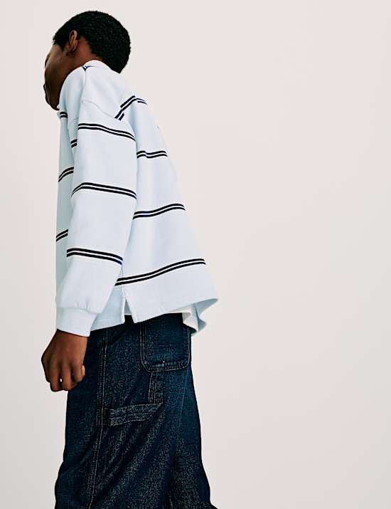 Gestreiftes Sweatshirt Rugby mit hohem Baumwollanteil (6&ndash;16 J.)