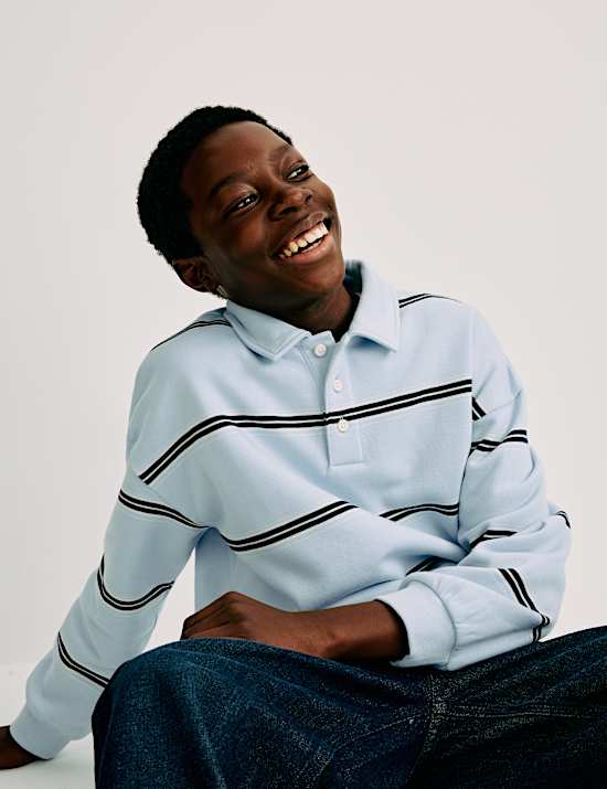 Gestreiftes Sweatshirt Rugby mit hohem Baumwollanteil (6&ndash;16 J.)