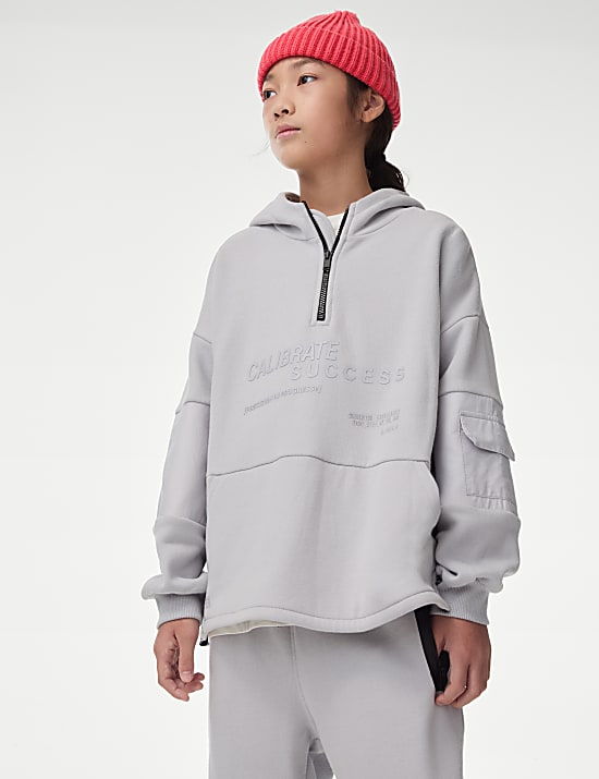 Katoenrijke hoodie met halve rits (2-16 jaar)