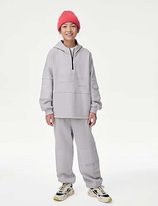 Katoenrijke hoodie met halve rits (2-16 jaar)