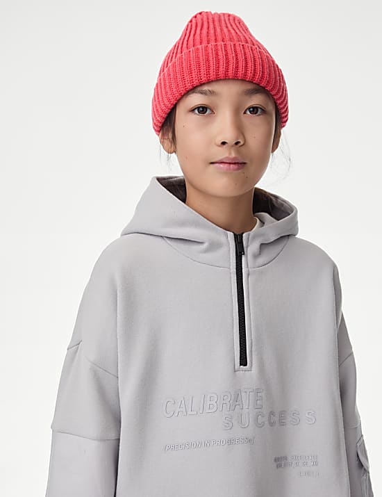 Katoenrijke hoodie met halve rits (2-16 jaar)