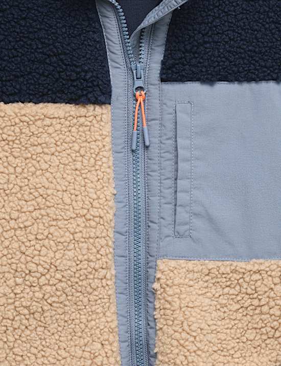 Colour Block Zip Borg Jacket (6-16 Yrs)