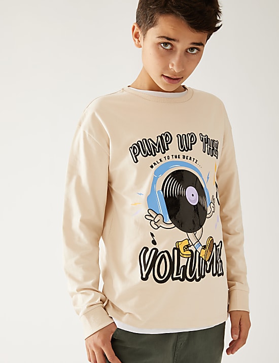 Pure Cotton Music Print Top (6-16 Yrs)