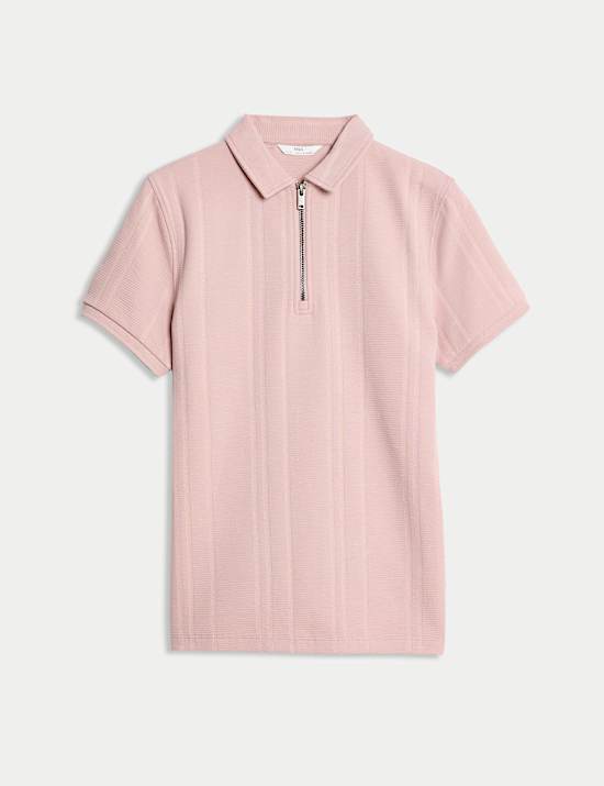 Pure Cotton Textured Zip Polo Shirt (2-16 Yrs)