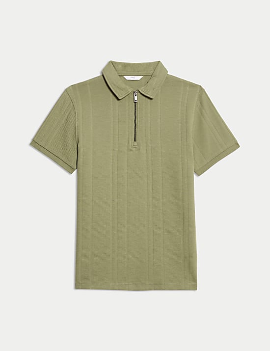 Zuiver katoenen poloshirt met rits en structuur (2-16 jaar)