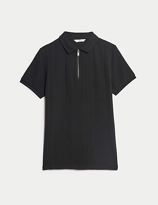 Pure Cotton Textured Zip Polo Shirt (2-16 Yrs)