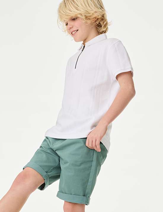 Pure Cotton Textured Zip Polo Shirt (2-16 Yrs)
