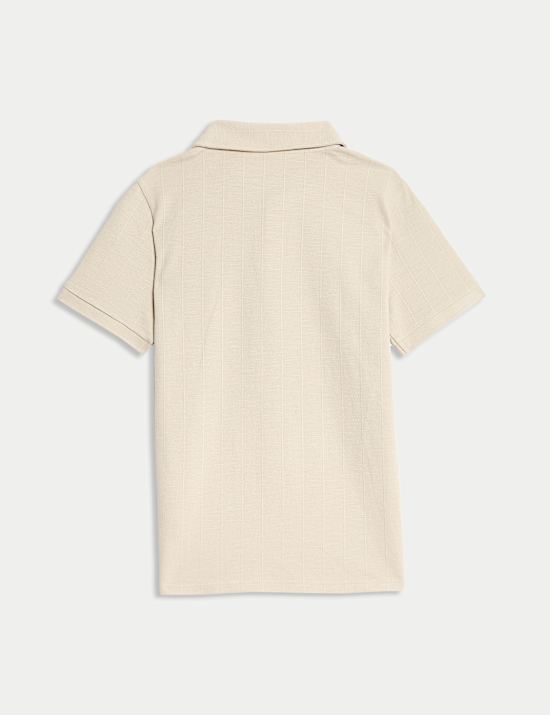 חולצת פולו מבד עשיר בכותנה עם טקסטורה (6-&rlm;16 שנים)