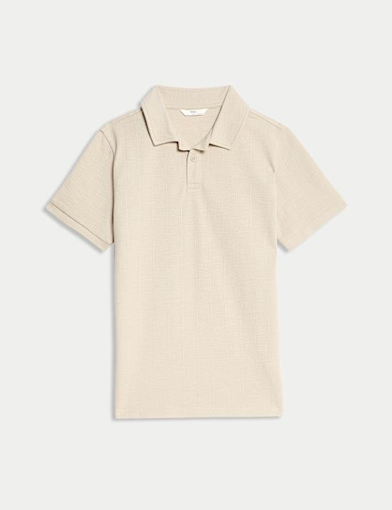 חולצת פולו מבד עשיר בכותנה עם טקסטורה (6-&rlm;16 שנים)