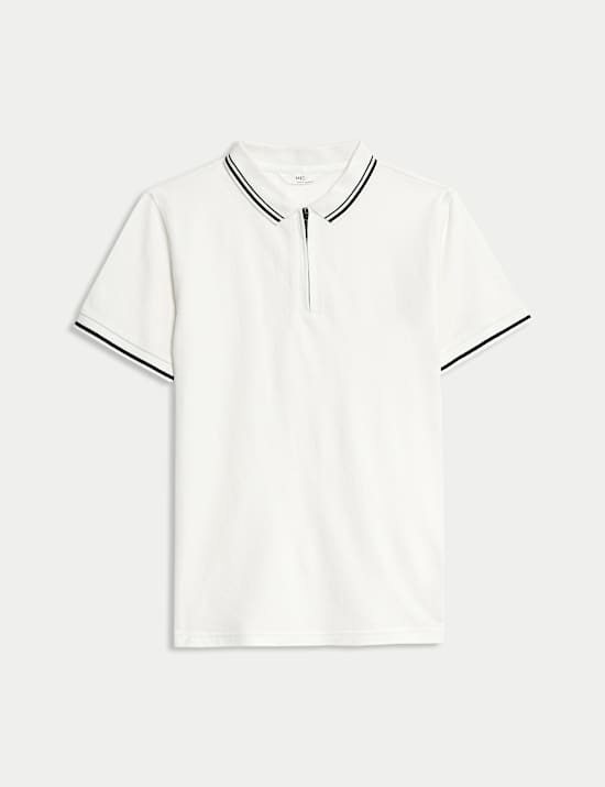 Poloshirt aus reiner Baumwolle mit halbem Reißverschluss (6–16 Jahre)