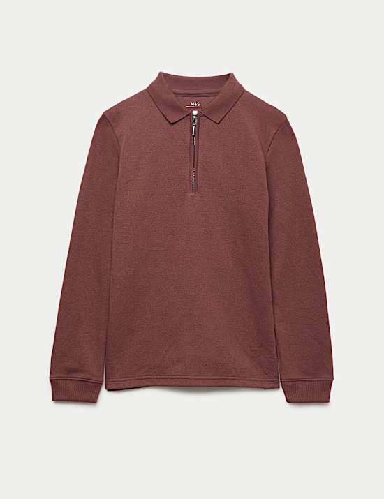 Cotton Blend Pique Half Zip Polo Shirt (6-16 Yrs)