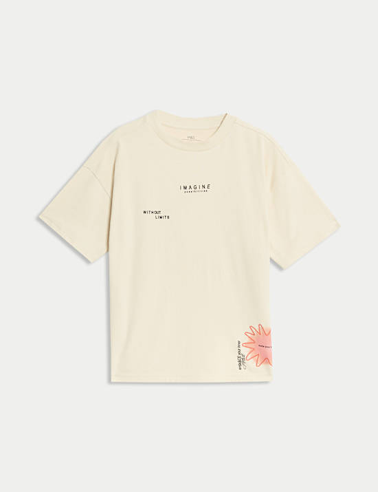 חולצת טי מכותנה טהורה עם הדפס גרפי (2-‏16 שנים)