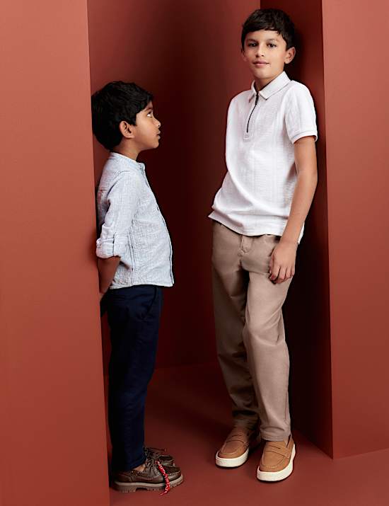 Pure Cotton Quarter Zip Polo Top (6-16 Yrs)