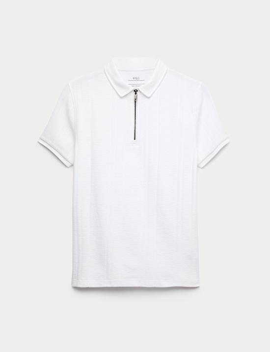 Pure Cotton Quarter Zip Polo Top (6-16 Yrs)