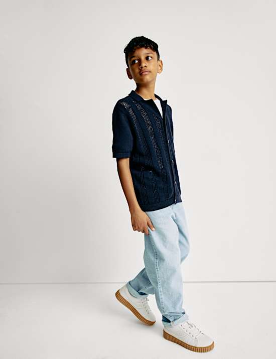 Pure Cotton Knitted Textured T-Shirt (6-16 Yrs)