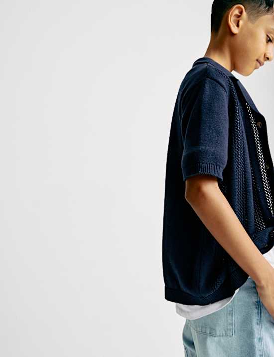 Pure Cotton Knitted Textured T-Shirt (6-16 Yrs)