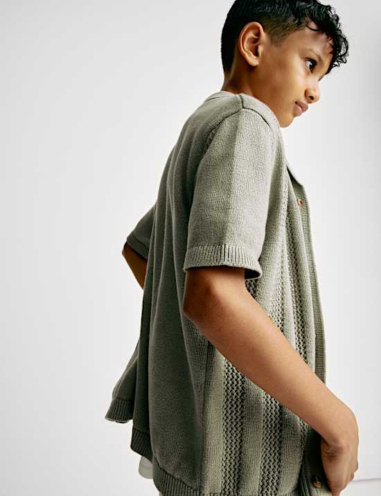 Pure Cotton Knitted Textured T-Shirt (6-16 Yrs)