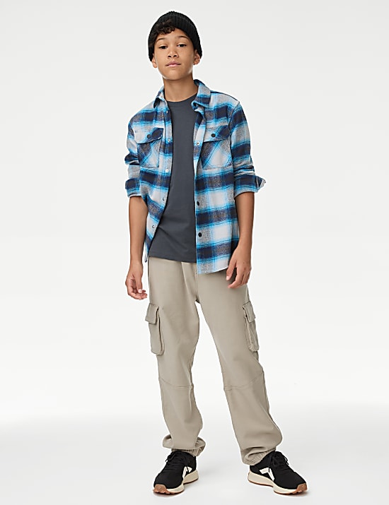 2-delige set met geruit overhemd en T-shirt van zuiver katoen (6-16 jaar)