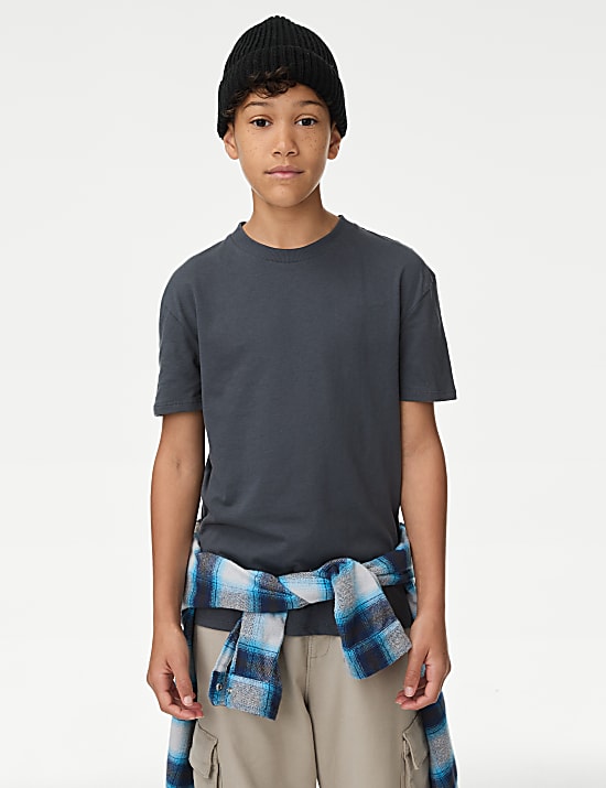 2-delige set met geruit overhemd en T-shirt van zuiver katoen (6-16 jaar)