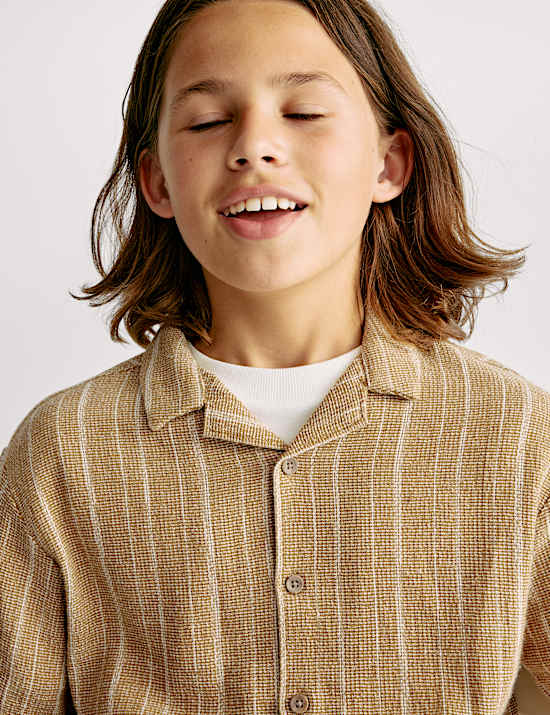 Pure Cotton Textured Striped Shirt (6-16 Yrs)