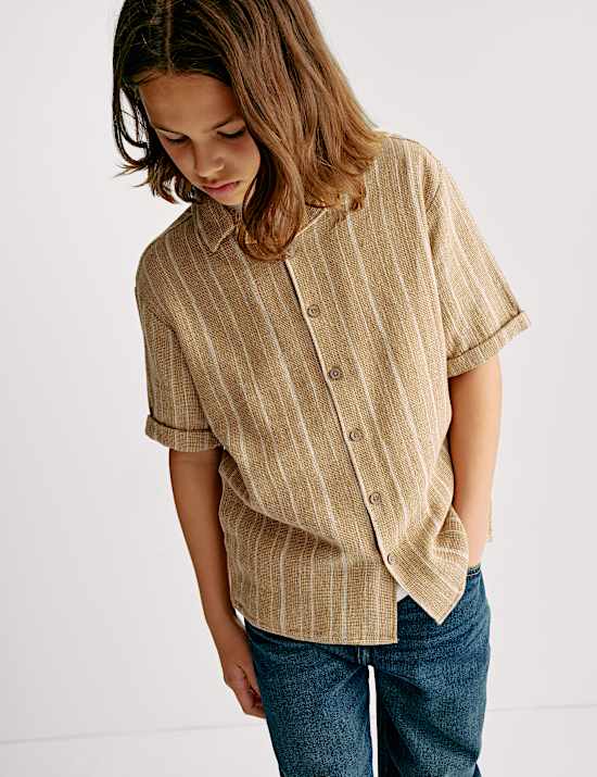 Pure Cotton Textured Striped Shirt (6-16 Yrs)