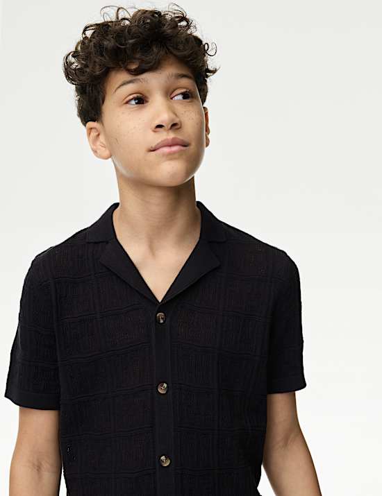 Pure Cotton Fine Knit Crochet Shirt (6-16 Yrs)