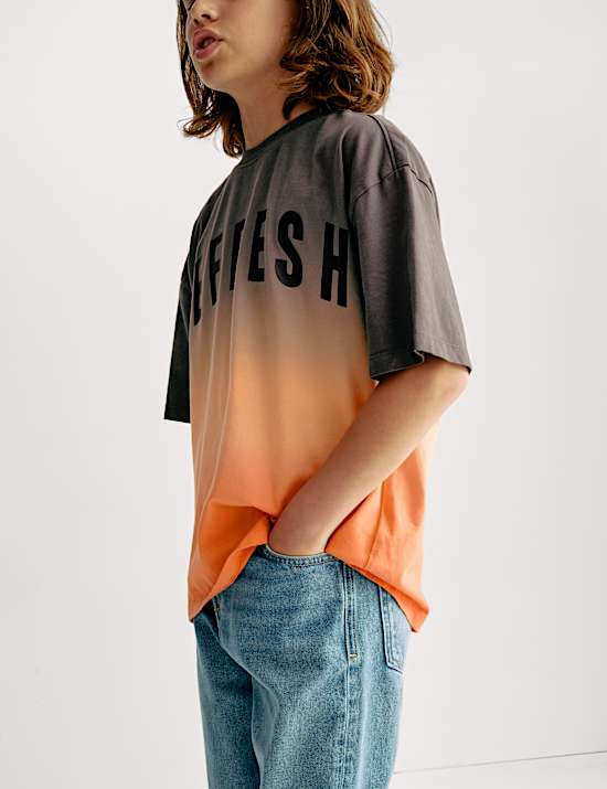 Pure Cotton Ombre Refresh Slogan T-Shirt (6-16 Yrs)