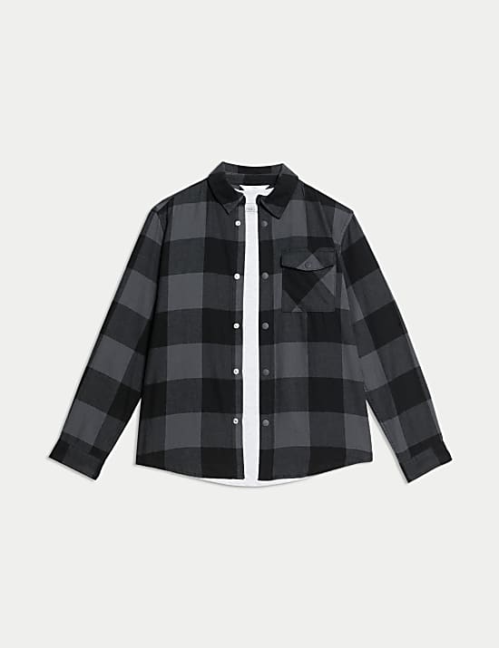 2-delige set met geruit overhemd en T-shirt van zuiver katoen (6-16 jaar)